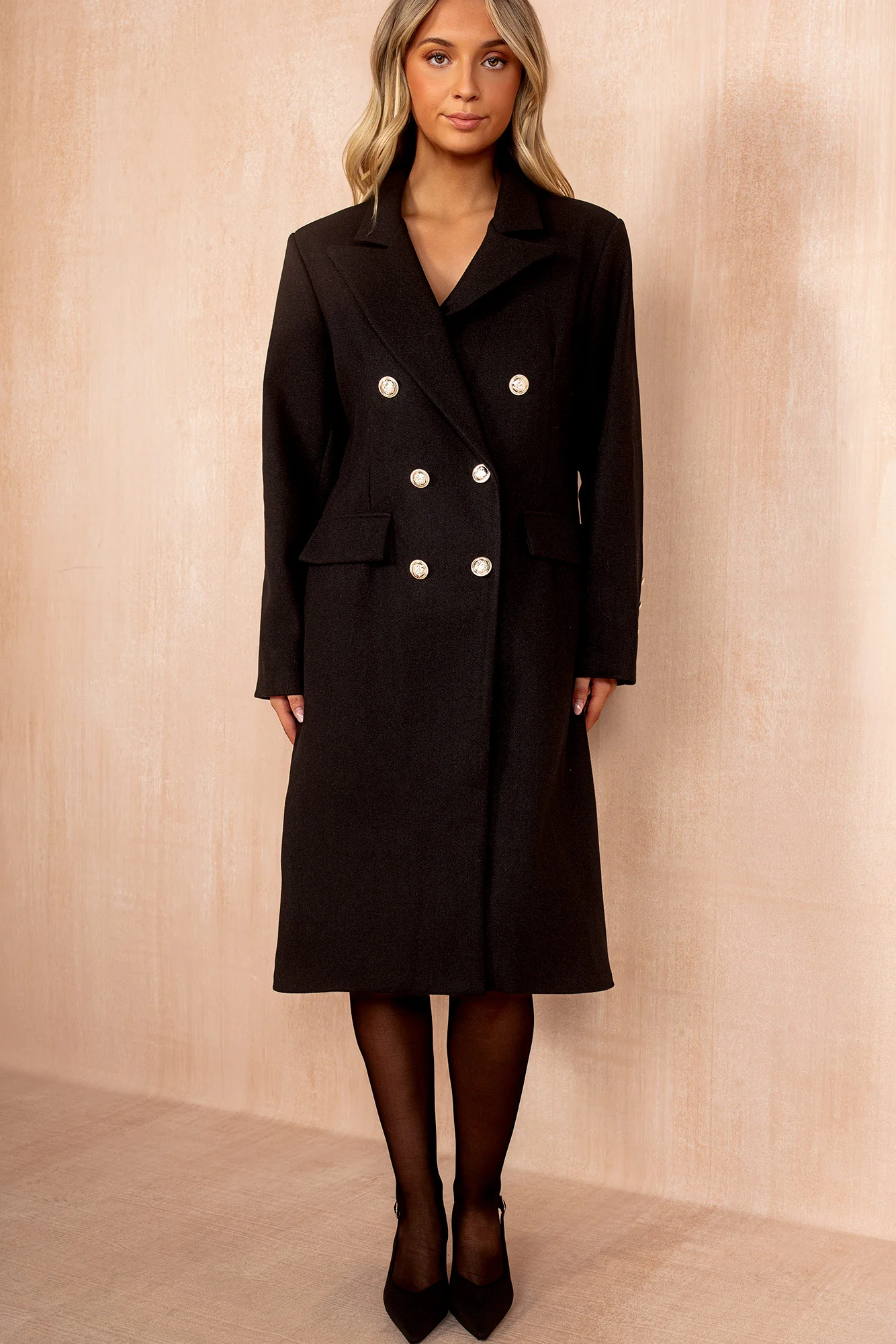 Winona Black Longline Double Breasted Coat - Weharma