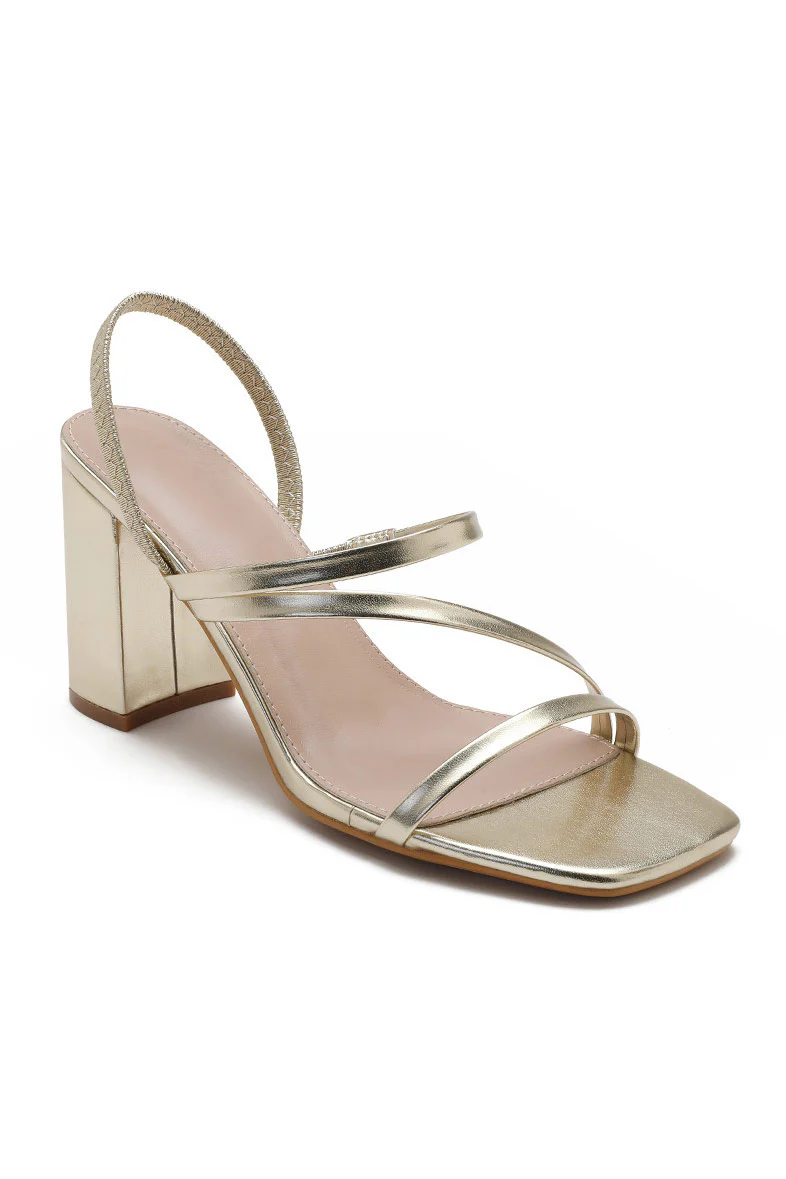 Luna Gold PU Slingback Block Heels - Weharma