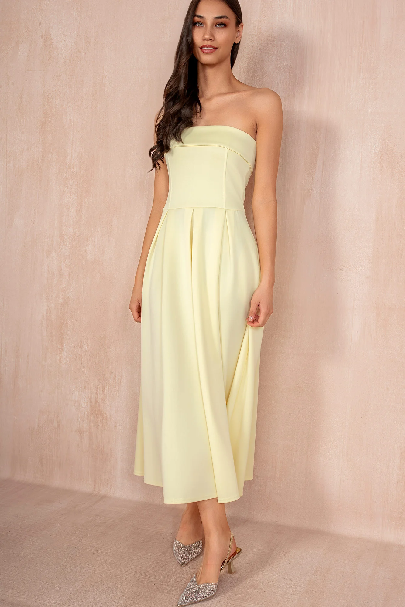 Danni Lemon Bandeau Pleated Midi Dress - Weharma