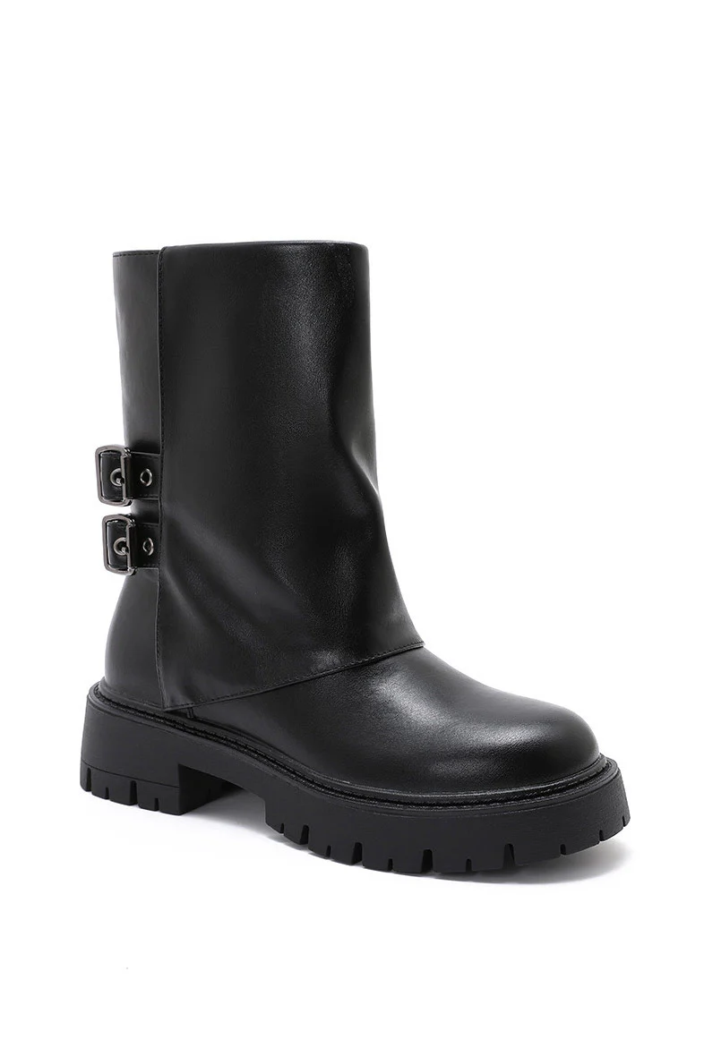 Faith Black Chunky Buckle Boots - Weharma