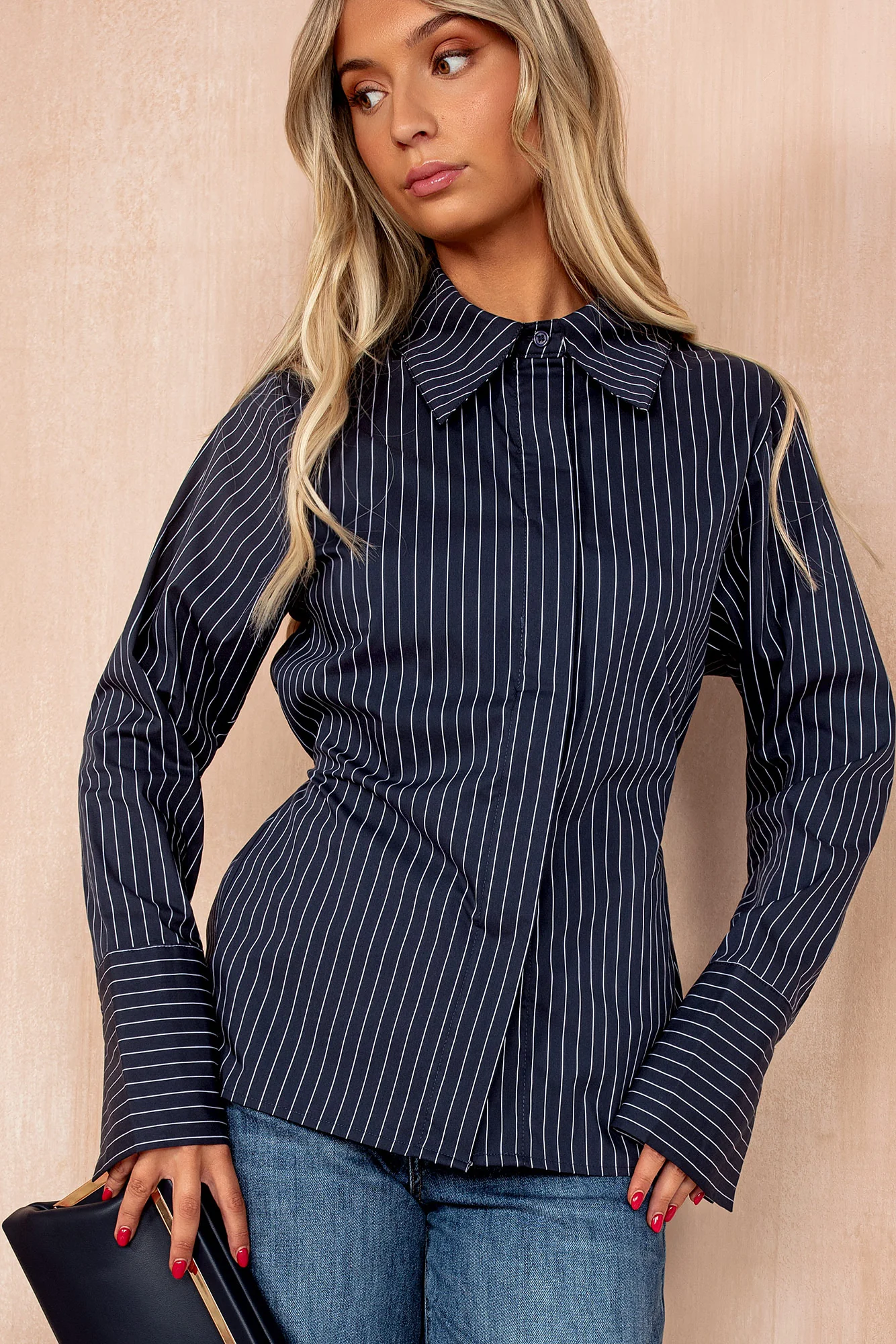 Kyla Navy Pinstripe Shirt - Weharma