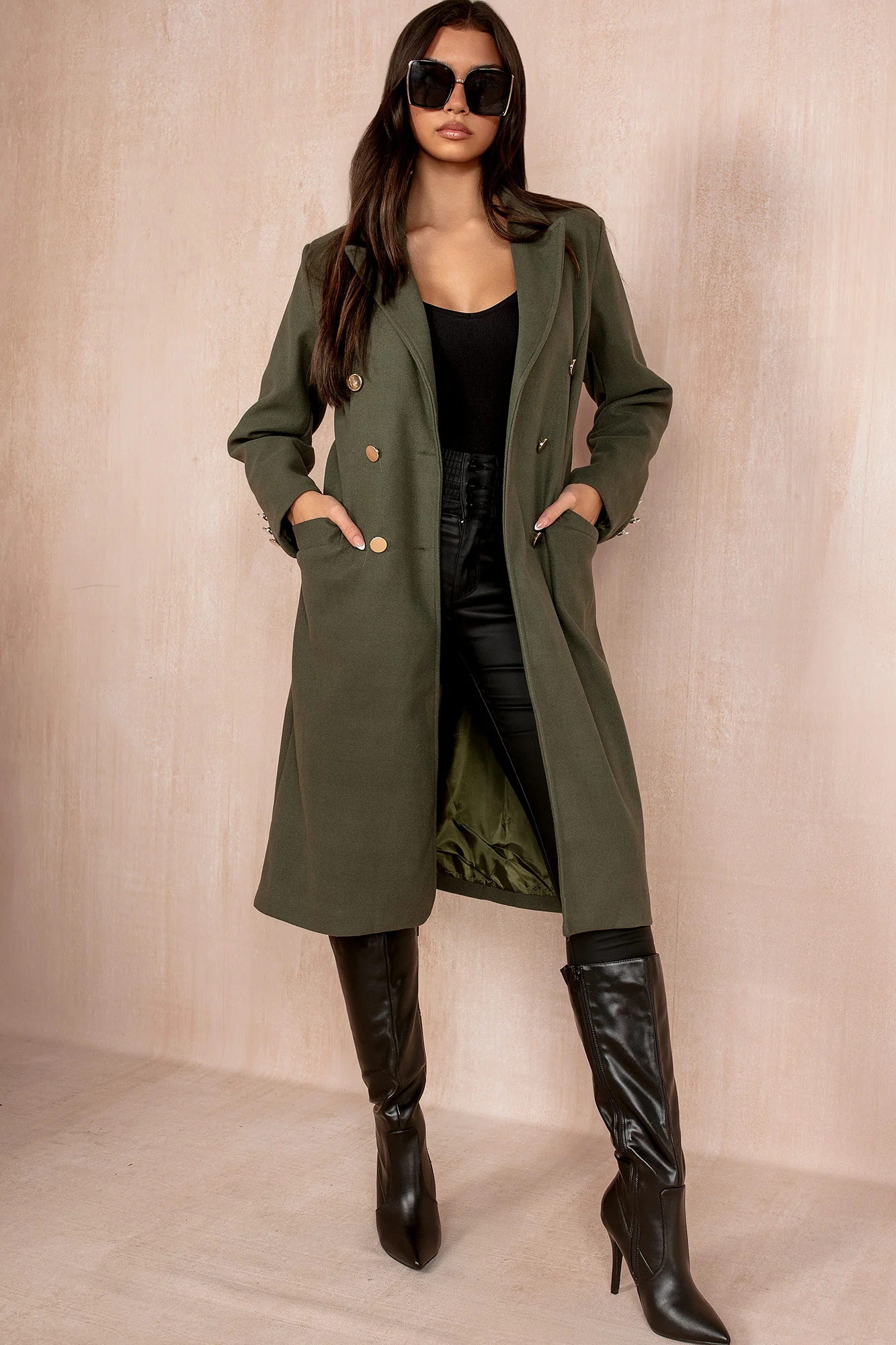 Ariel Khaki Longline Belted Coat - Weharma