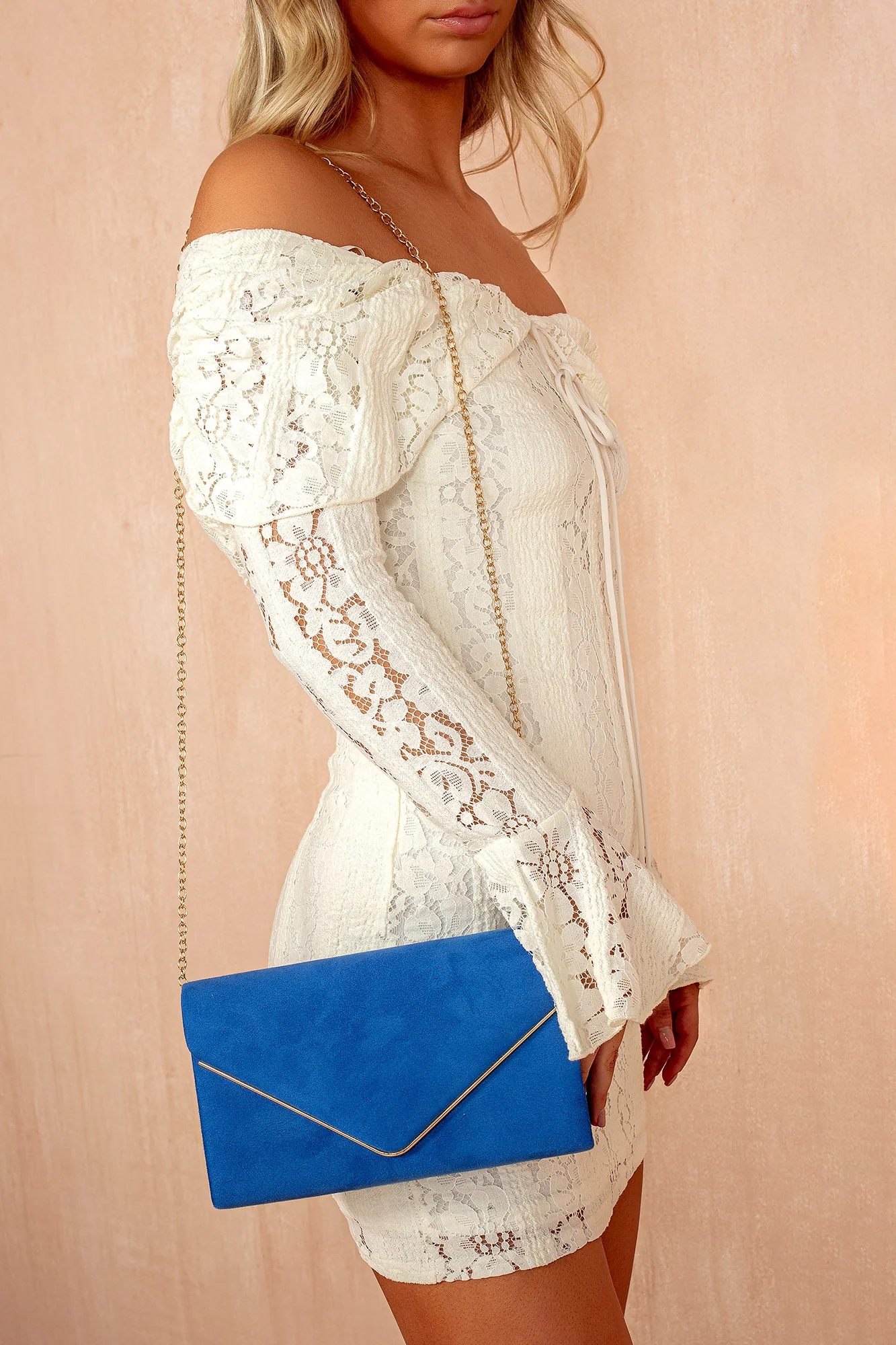 Pamela Royal Blue Suedette Detachable Chain Bag - Weharma