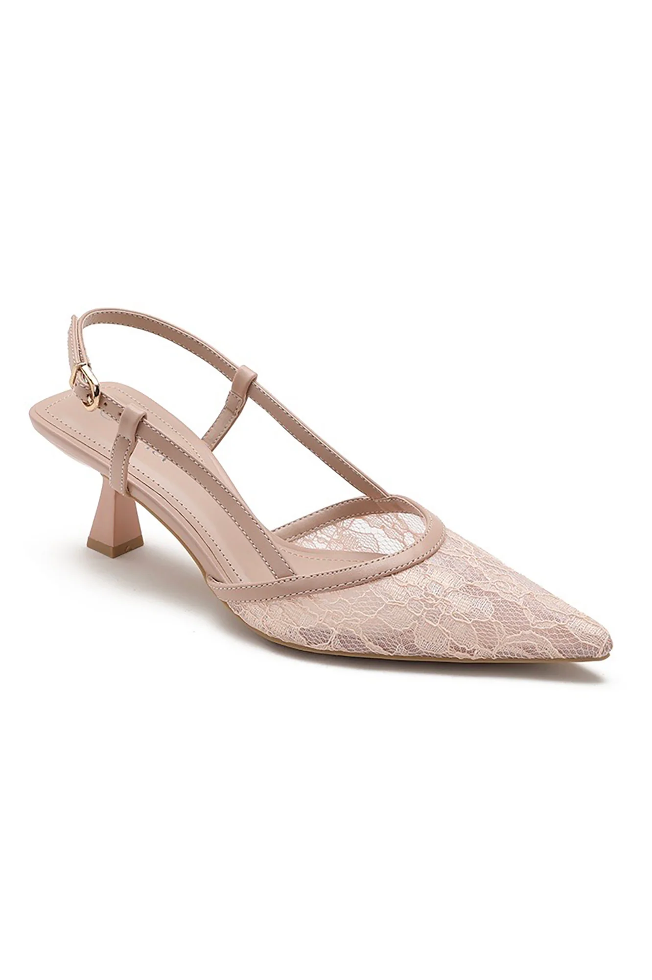 Layla Nude Lace Embroidered Kitten Heels - Weharma