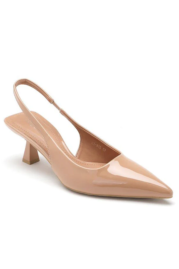 Hayden Nude Patent Slingback Heels - Weharma