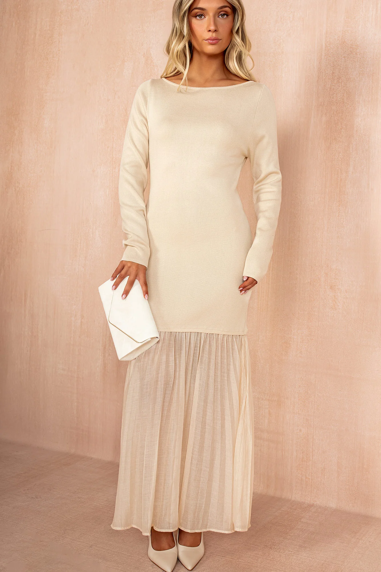 Irina Stone Knit Chiffon Hem Maxi Dress - Weharma