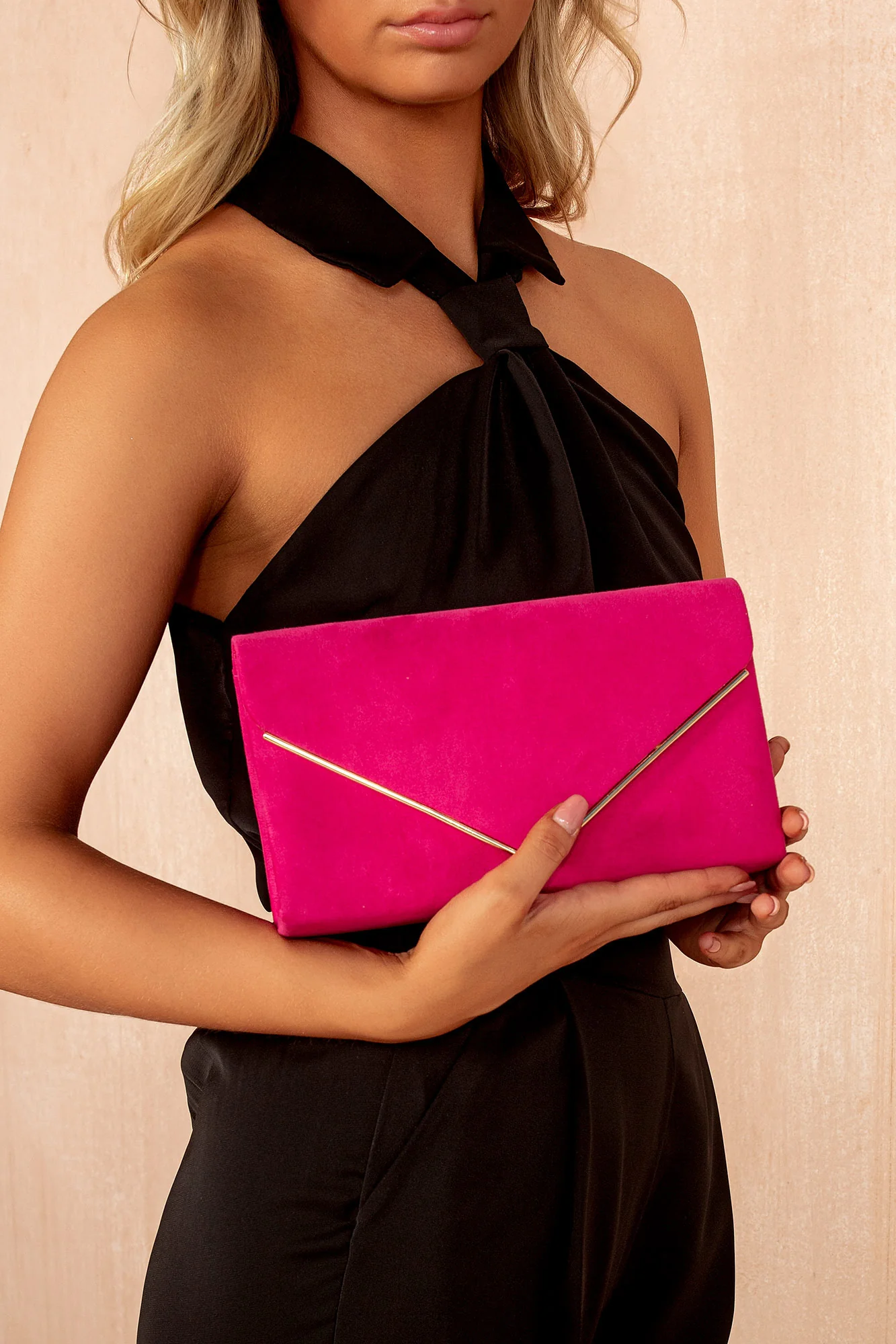 Pamela Fuchsia Suedette Detachable Chain Bag - Weharma