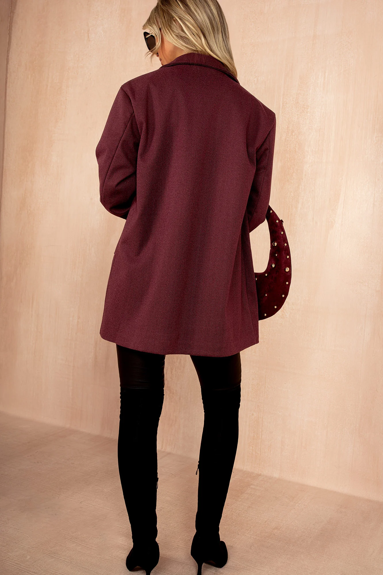 Reese Plum Herringbone Longline Jacket - Weharma