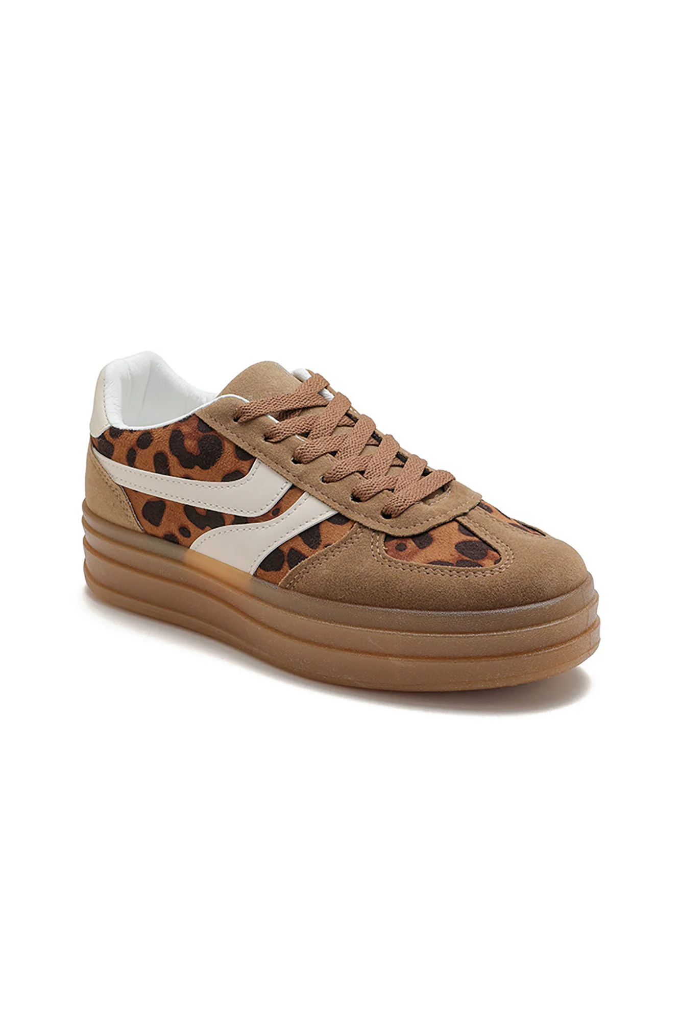 Wren Leopard Suedette Platform Trainers - Weharma