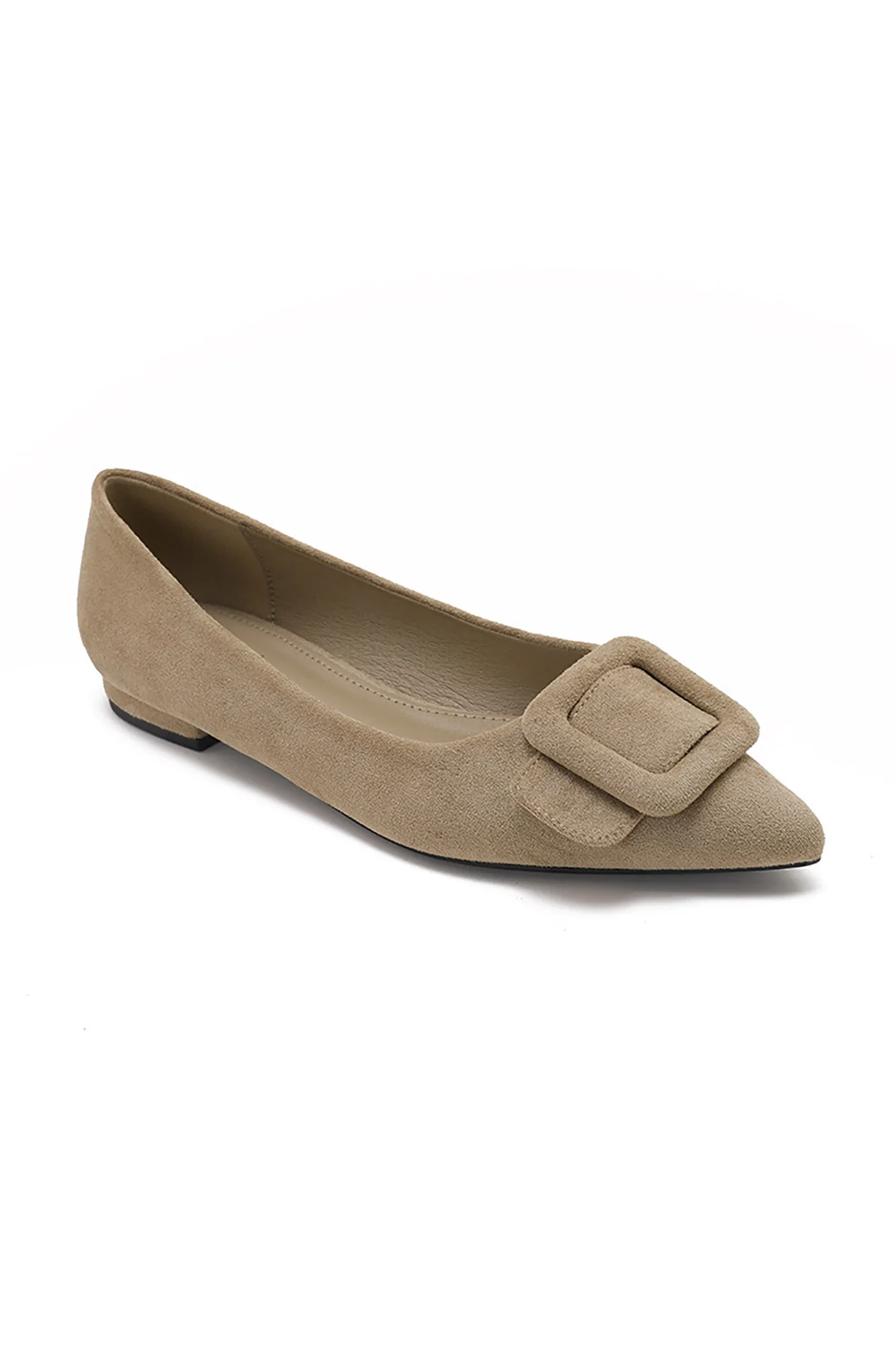 Fern Camel Suedette Buckle Flat Shoe - Weharma