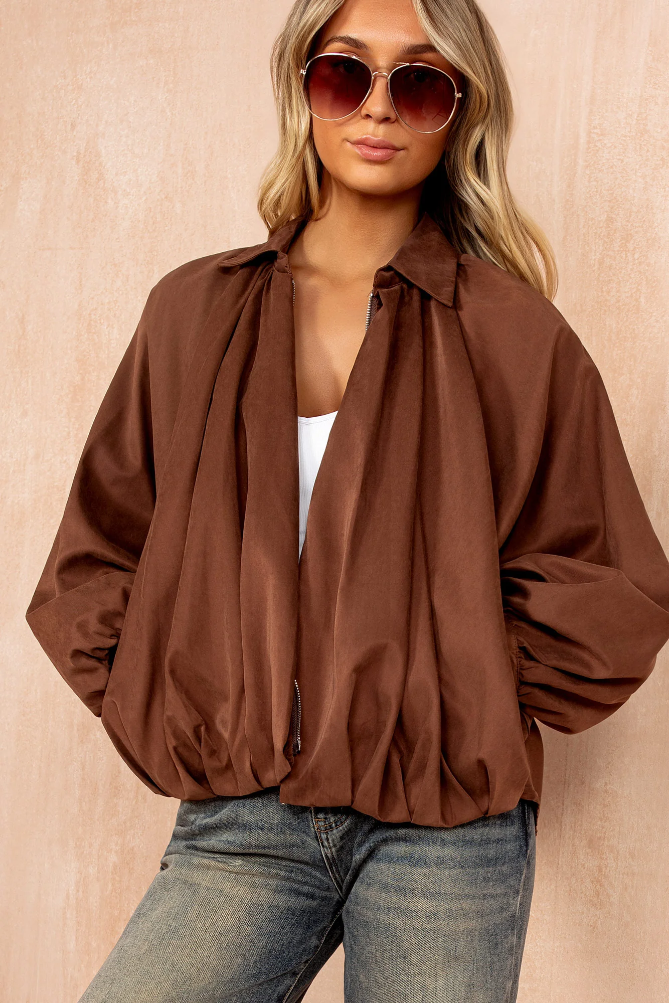 Alexa Chocolate Oversized Bomber Jacket - Weharma