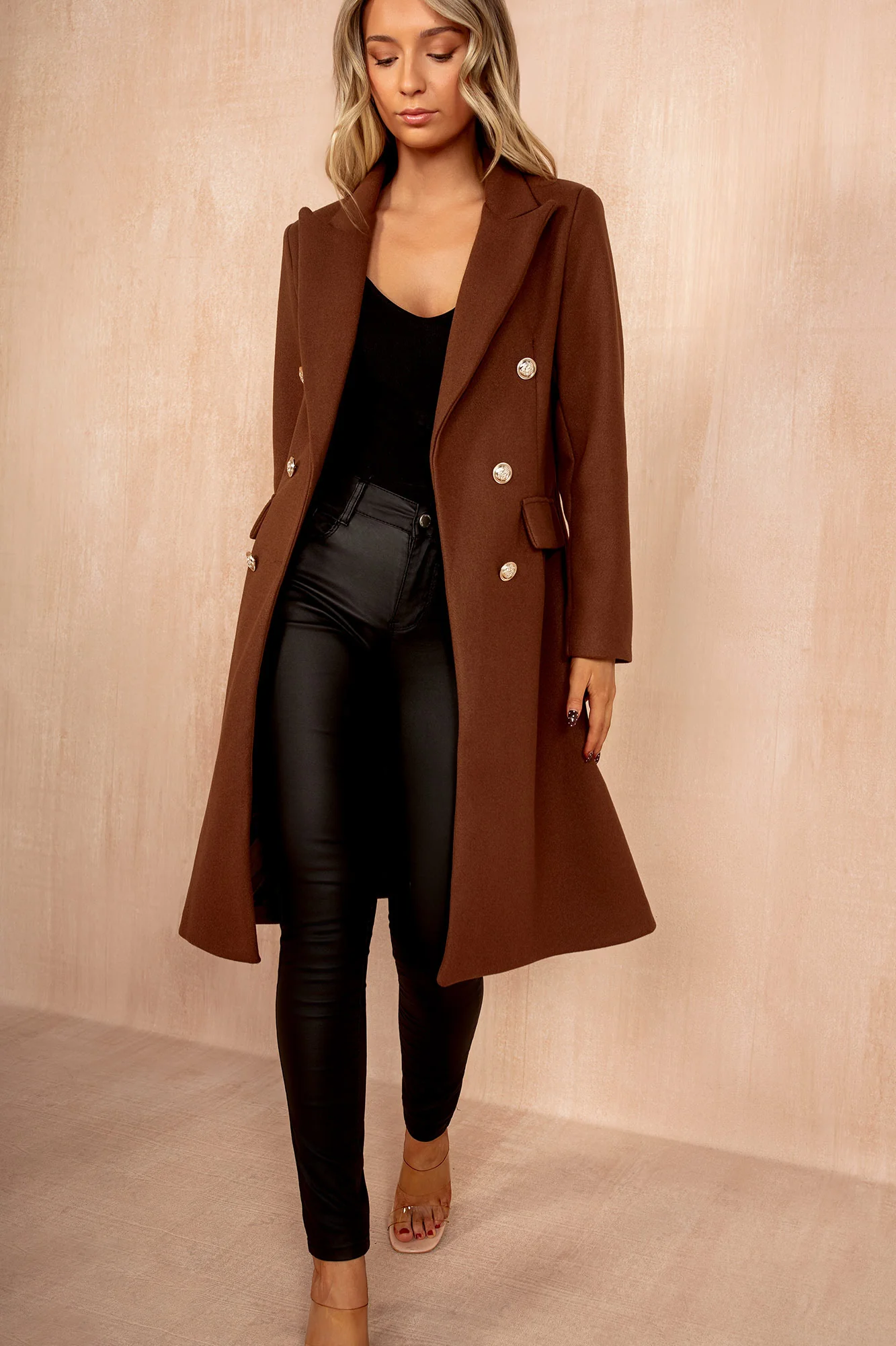 Winona Chocolate Longline Double Breasted Coat - Weharma