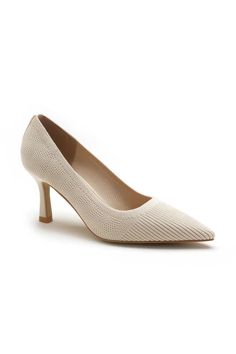 Zola Cream Knit Fabric Court Heels - Weharma