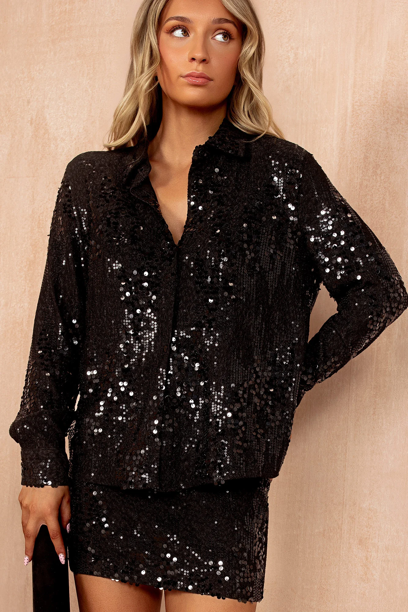Chloe Black Sequin Shirt - Weharma