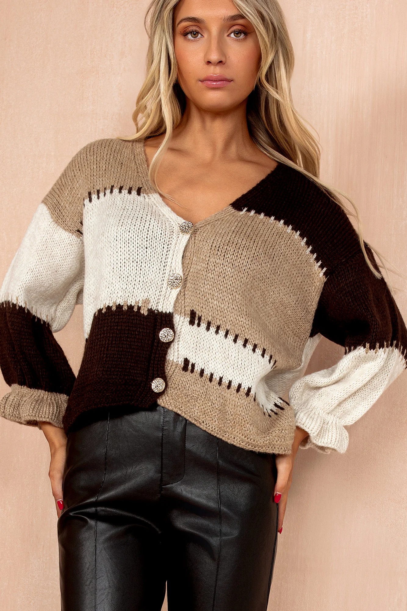 Lori Chocolate V Neck Knit Cardigan - Weharma