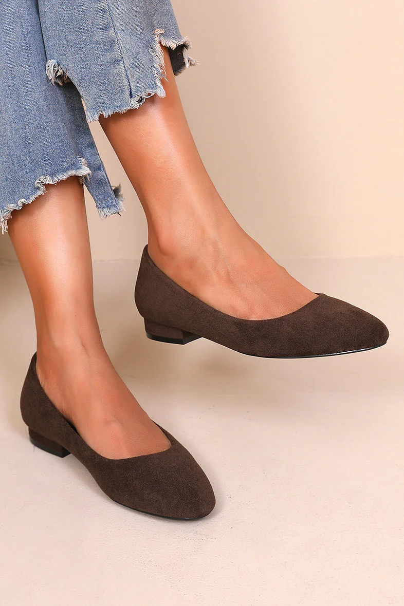 Macie Chocolate Suedette Flat Shoe - Weharma