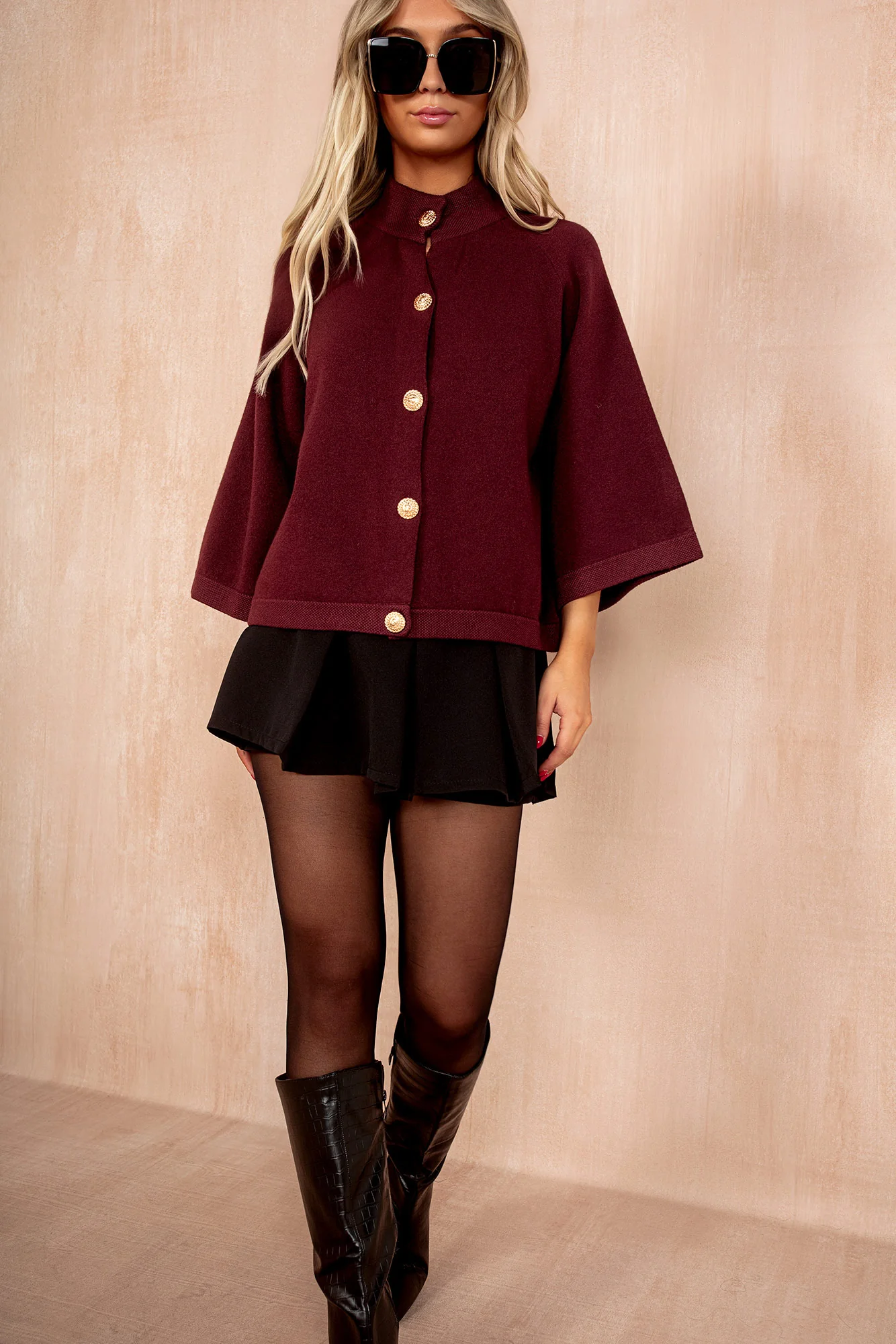 Colby Burgundy High Neck Cardigan - Weharma