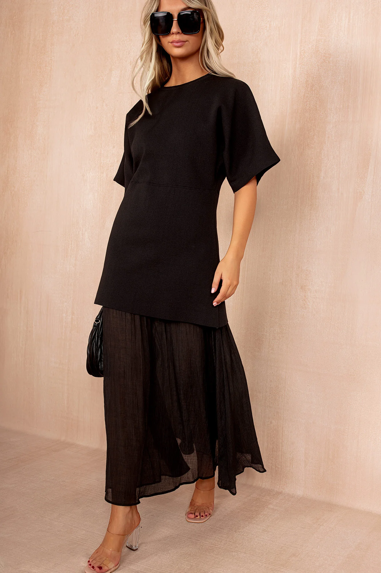 Lesley Black Knit Contrast 2 in 1 Maxi Dress - Weharma