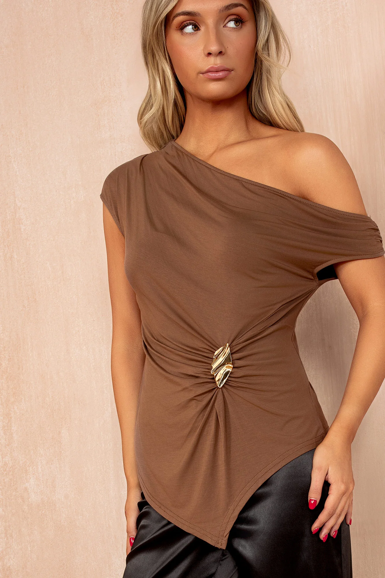 Gretal Camel Slinky Asymmetric Top - Weharma