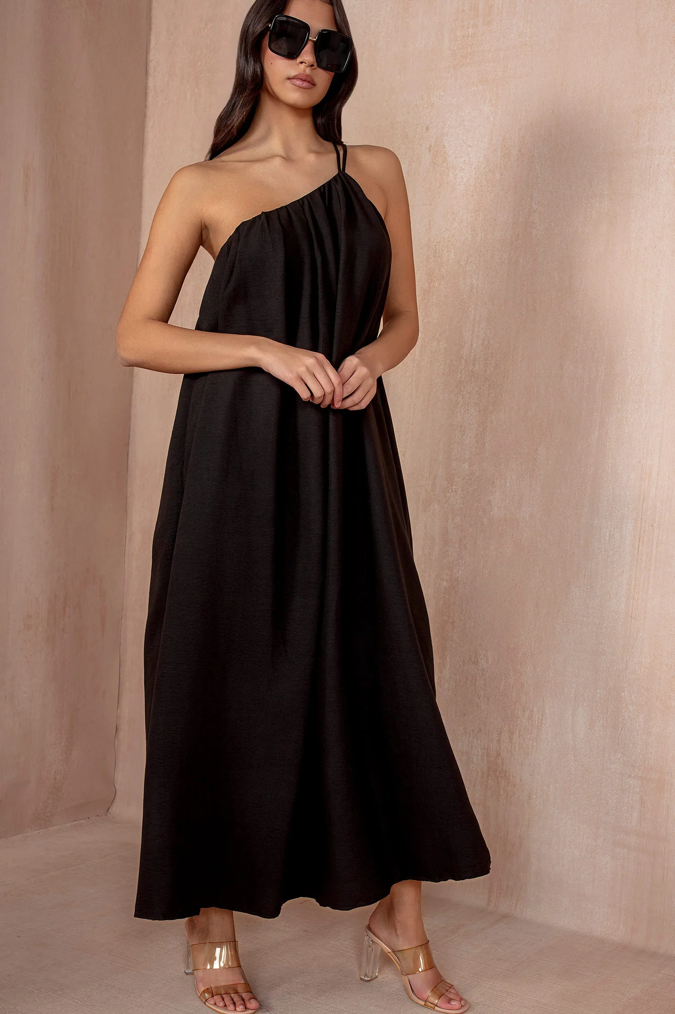 Eileen Black Oversized One Shoulder Maxi Dress - Weharma