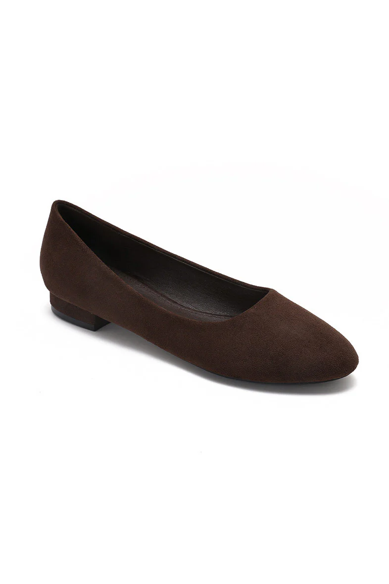 Macie Chocolate Suedette Flat Shoe - Weharma