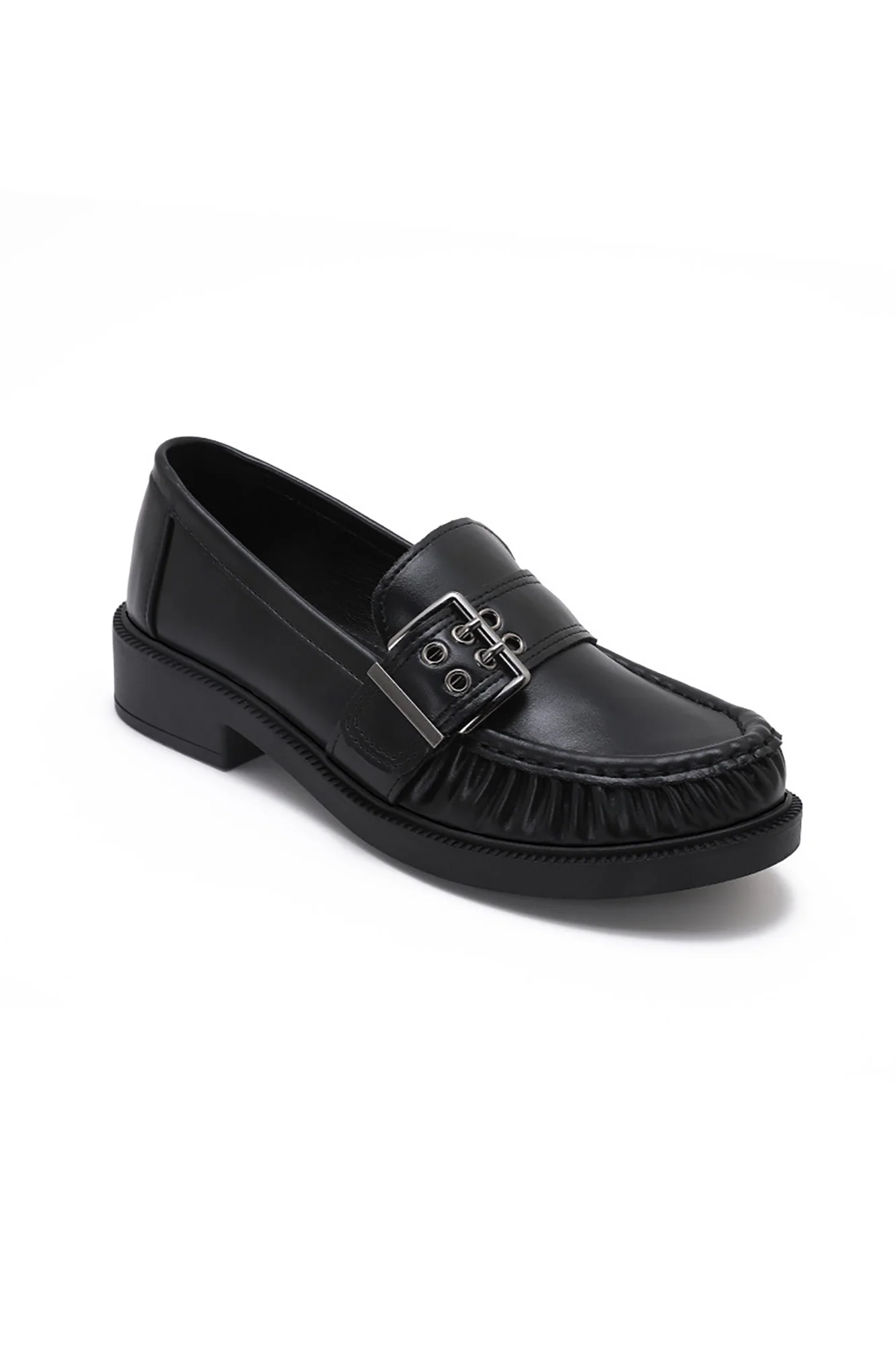 Quinn Black Leather Look Loafers - Weharma