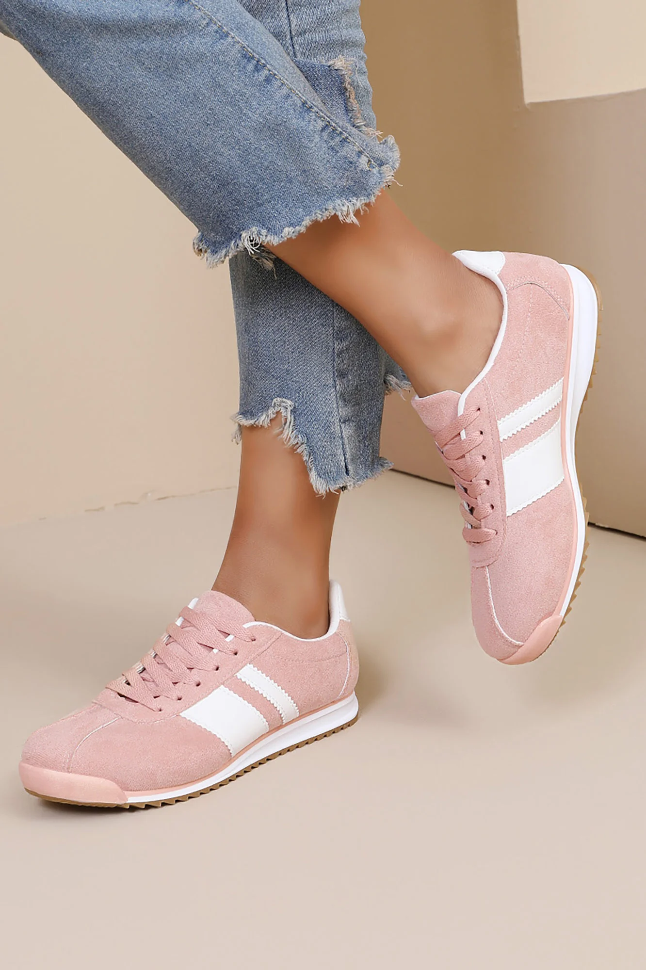 Orianna Pink Suedette Trainers - Weharma