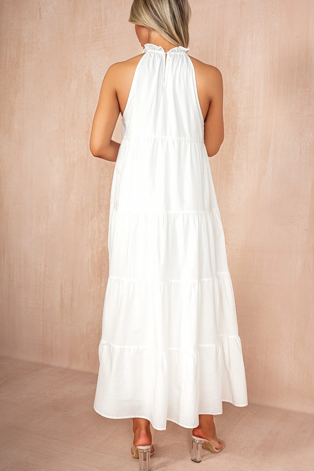 Emberly White Cotton Tiered Maxi Dress - Weharma