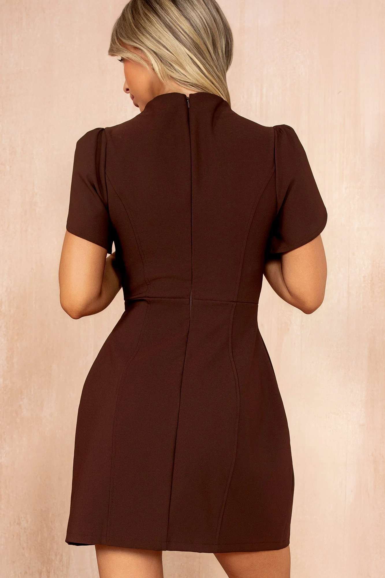 Ami Chocolate High Neck Mini Dress - Weharma