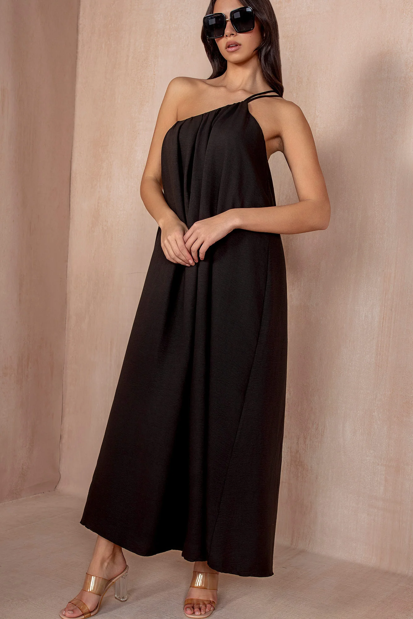 Eileen Black Oversized One Shoulder Maxi Dress - Weharma