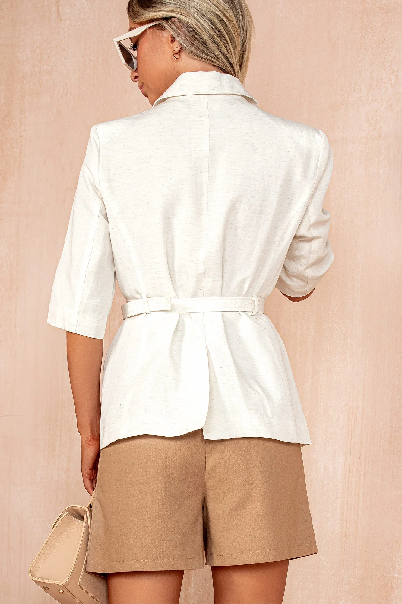 Anastasia Cream Linen Belted Blazer - Weharma