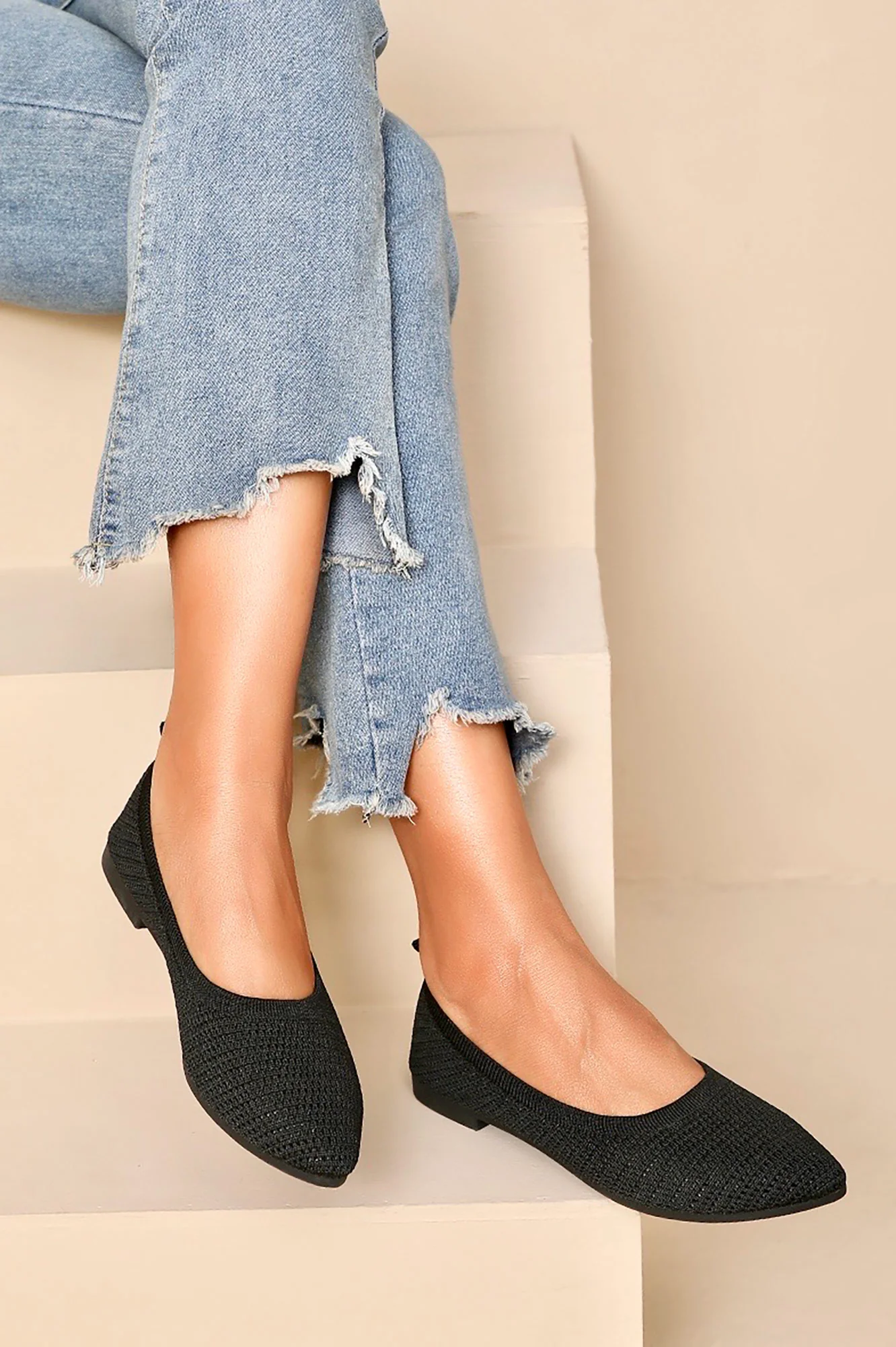 Sally Black Woven Ballet Pumps - Weharma