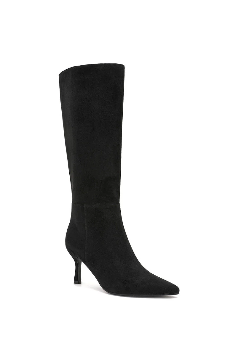 Faye Black Suedette Knee High Boots - Weharma