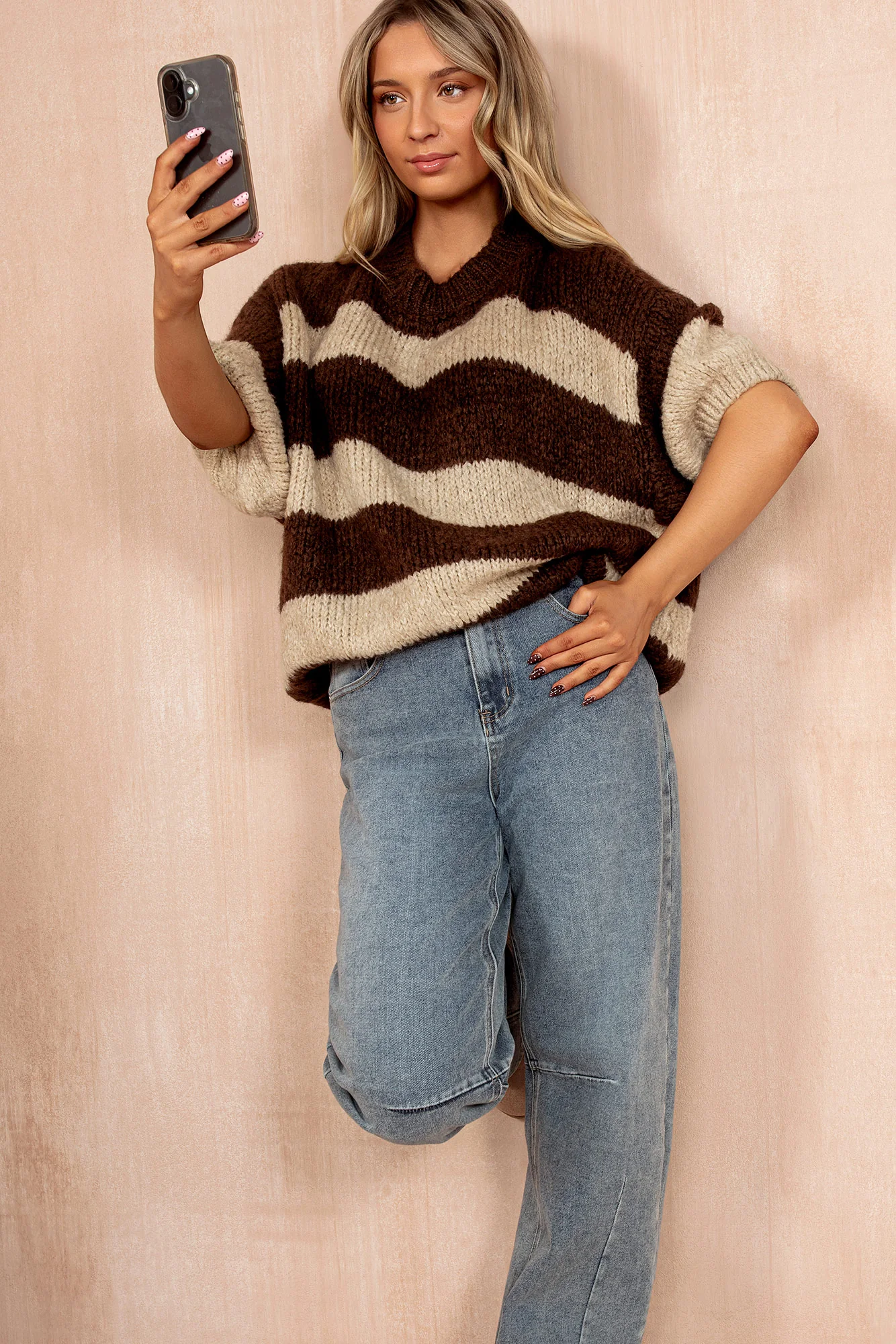 Zoe Chocolate Chunky Knit Stripe Jumper - Weharma