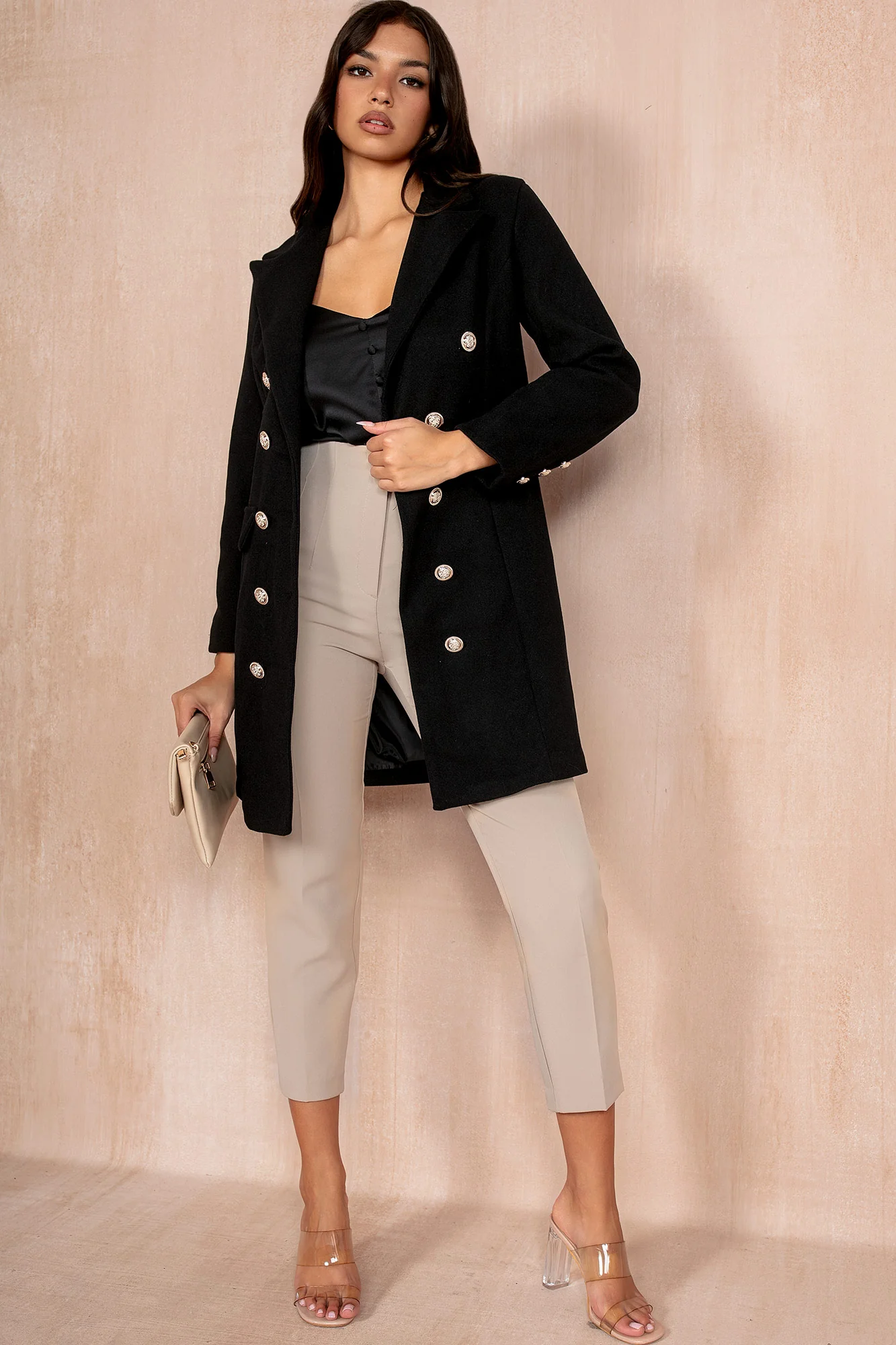 Julissa Black Double Breasted Coat - Weharma