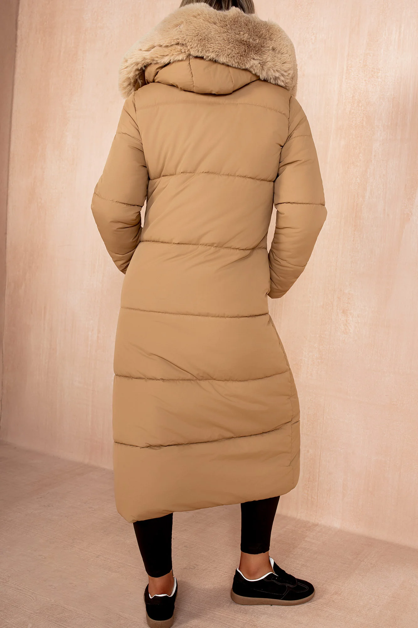 Esther Camel Padded Longline Coat - Weharma