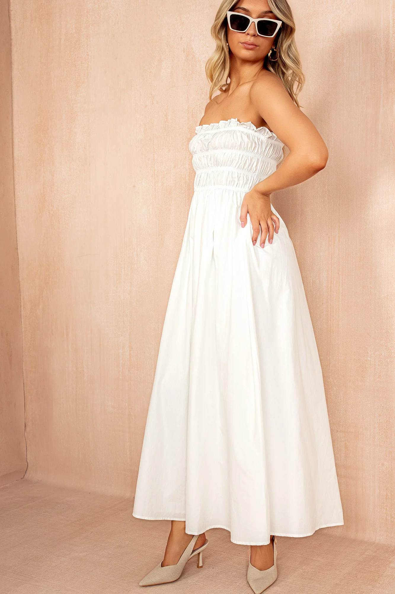 Lauren White Cotton Bandeau Dress - Weharma