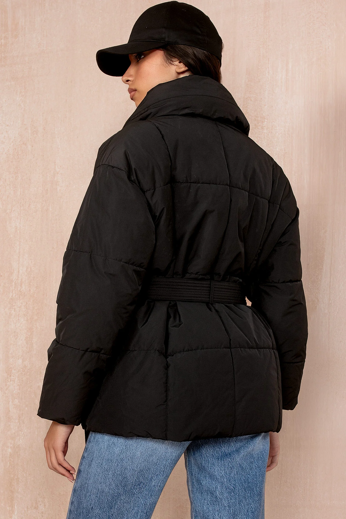 Larisa Black Belted Puffer Jacket - Weharma