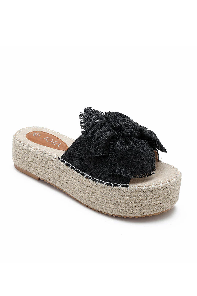 Quinta Black Espadrille Flatform Sliders - Weharma
