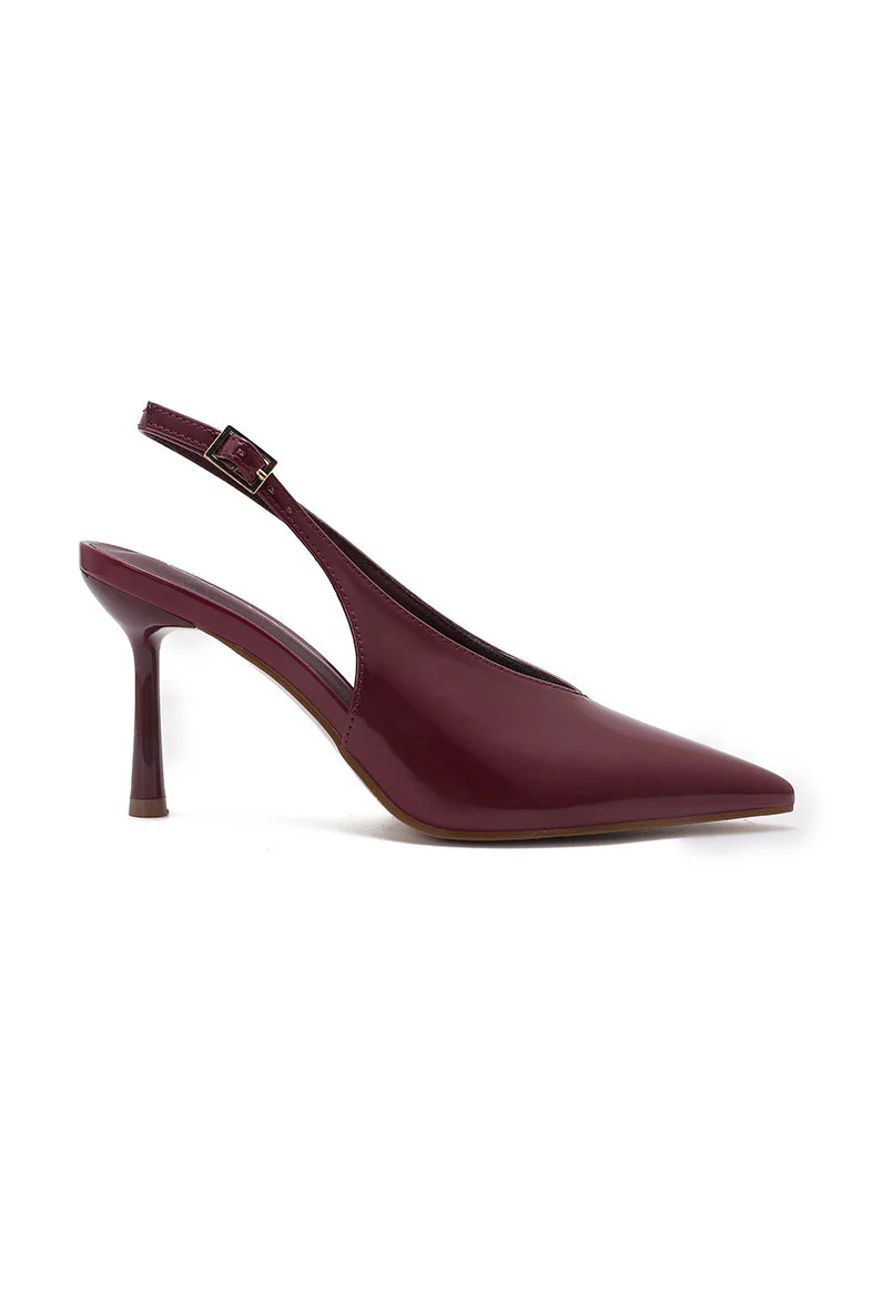 Fabia Burgundy Patent Slingback Heels - Weharma