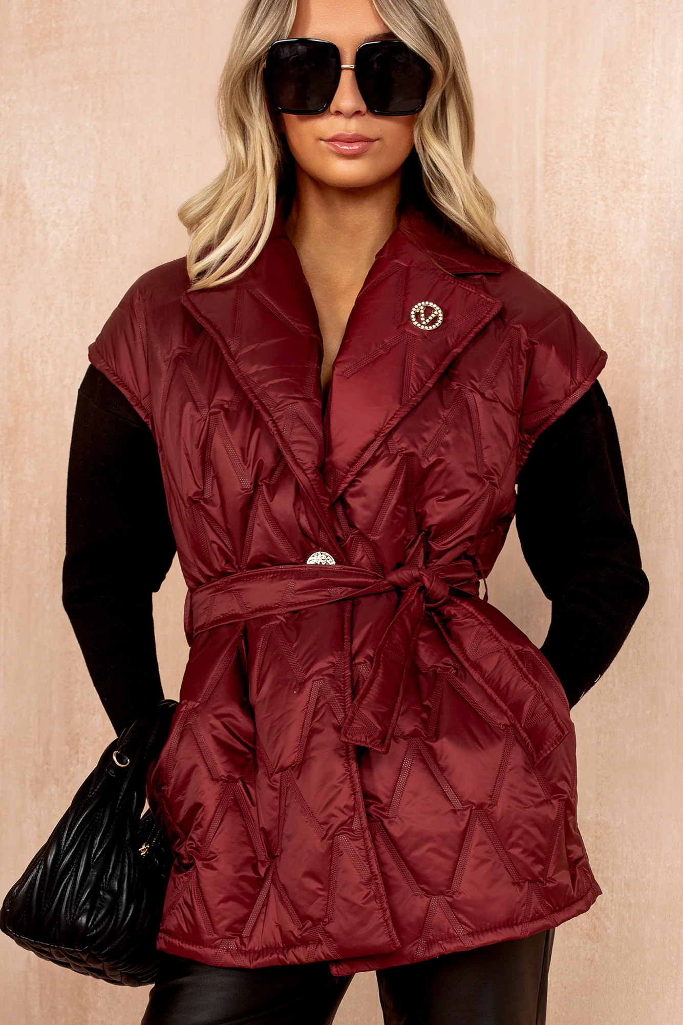 Rosalina Burgundy Quilted Belted Coat - Weharma