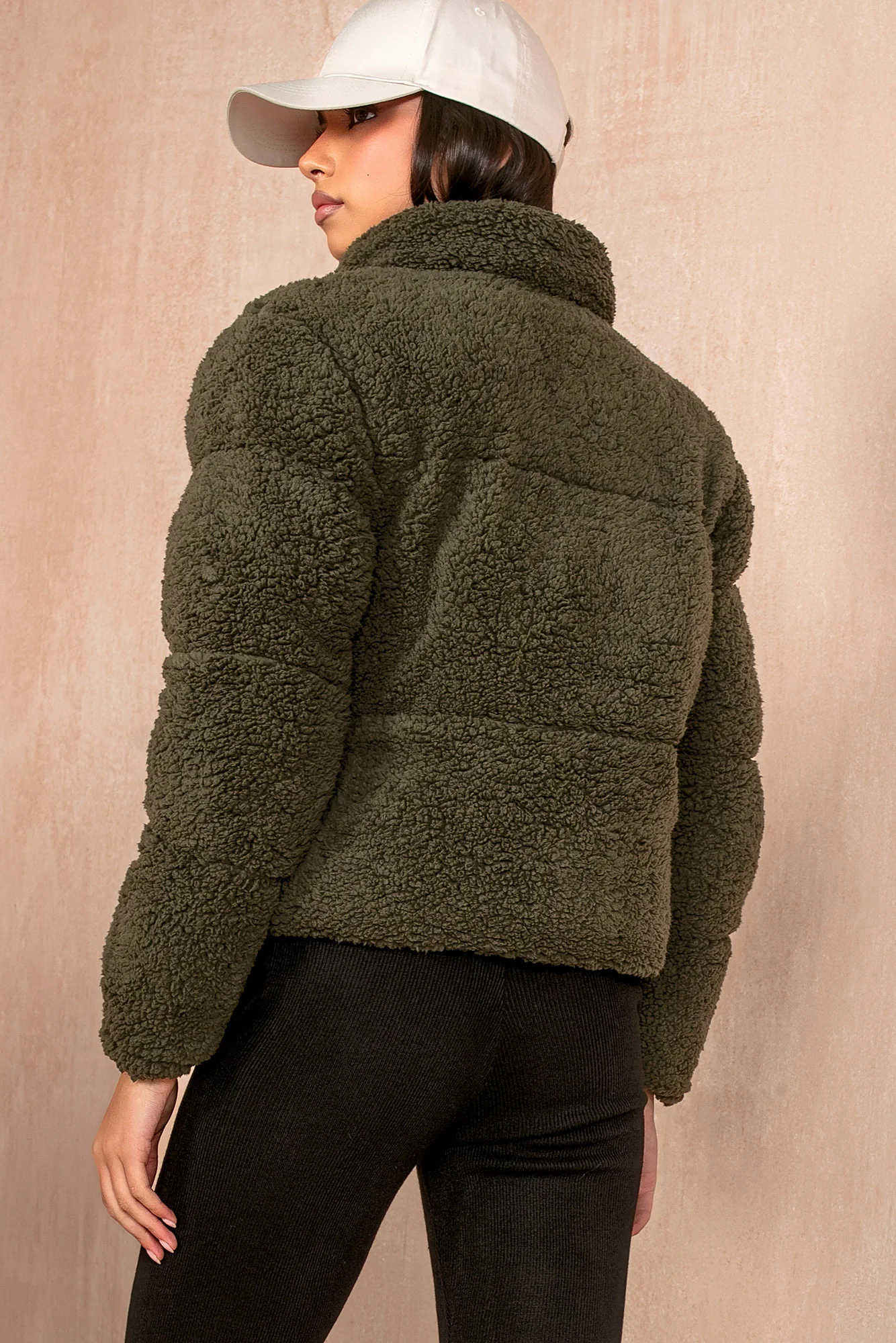 Lottie Khaki Teddy Puffer Jacket - Weharma