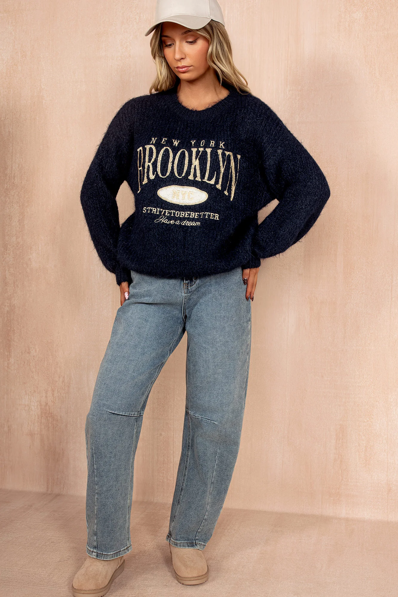 Philomena Navy Knit 'New York Brooklyn' Jumper - Weharma