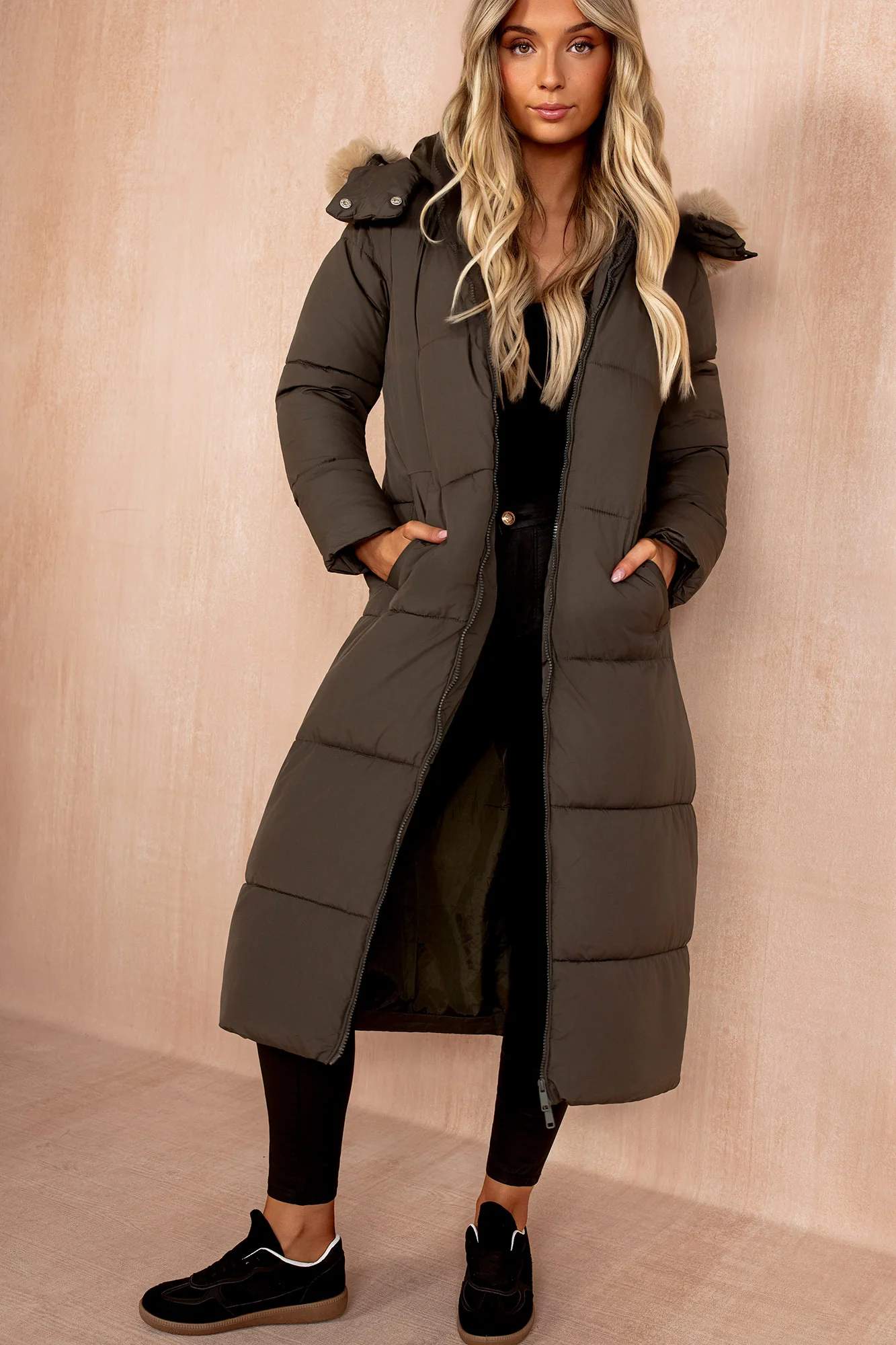 Esther Khaki Padded Longline Coat - Weharma