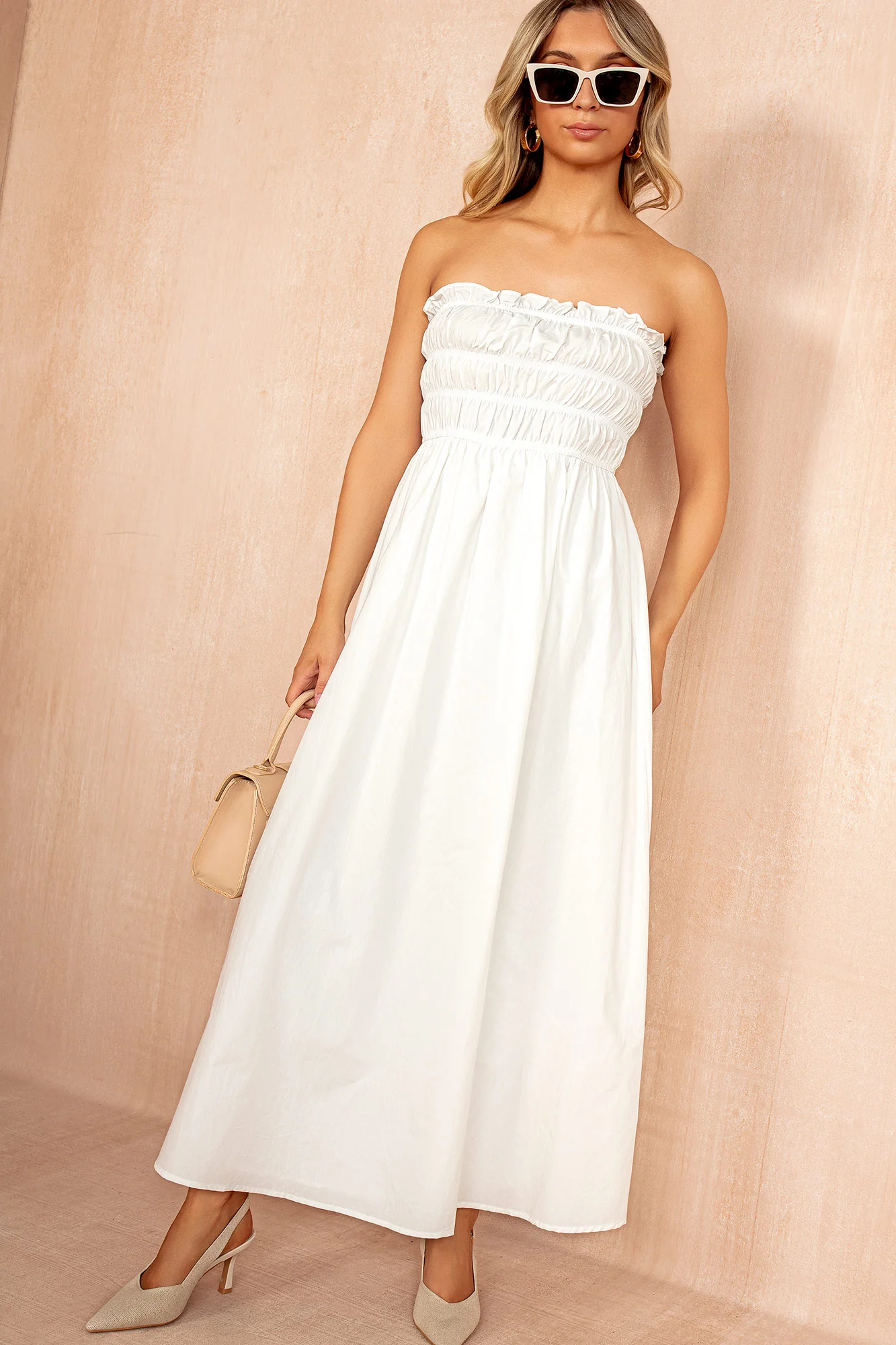 Lauren White Cotton Bandeau Dress - Weharma