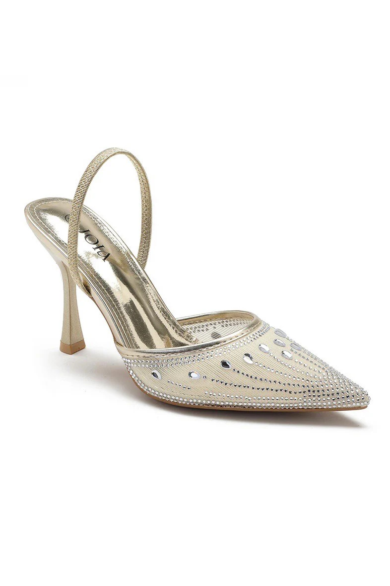 Haly Gold Diamante Slingback Heels - Weharma