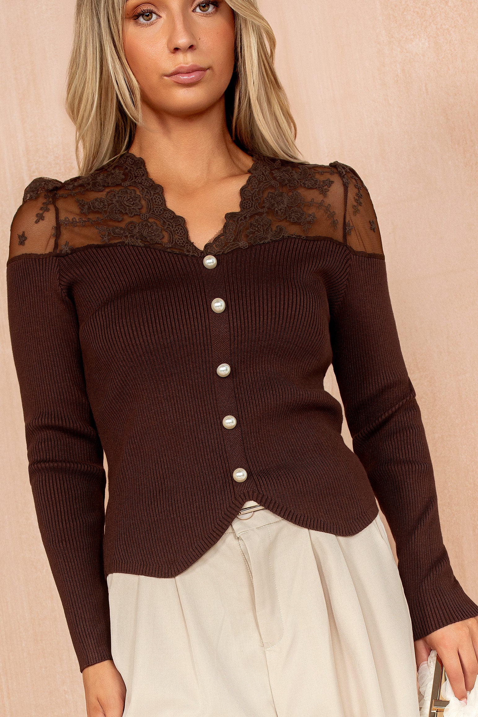 Dottie Chocolate Ribbed Embroidered Top - Weharma