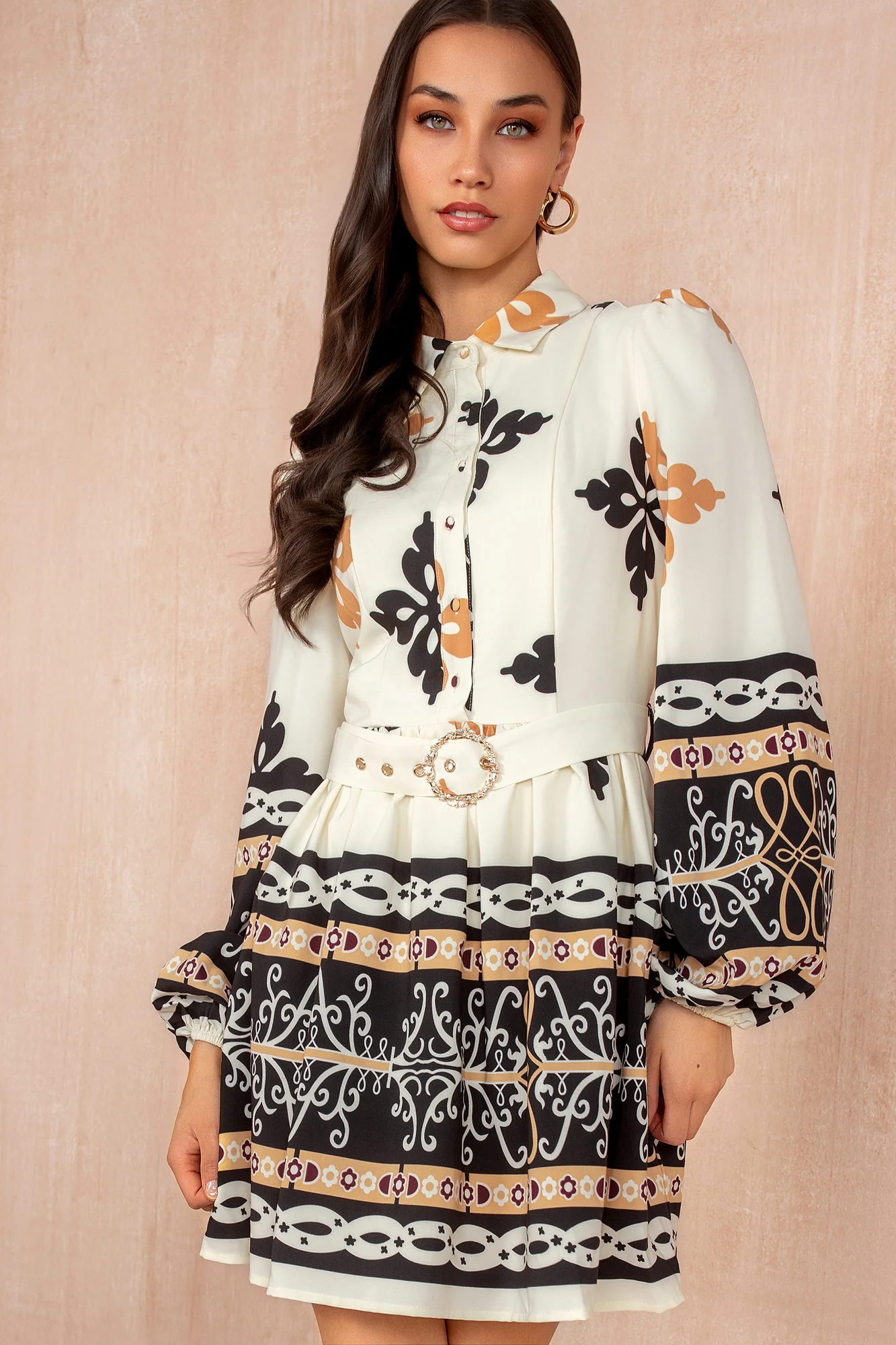 Brady Cream Boarder Print Shirt Dress - Weharma