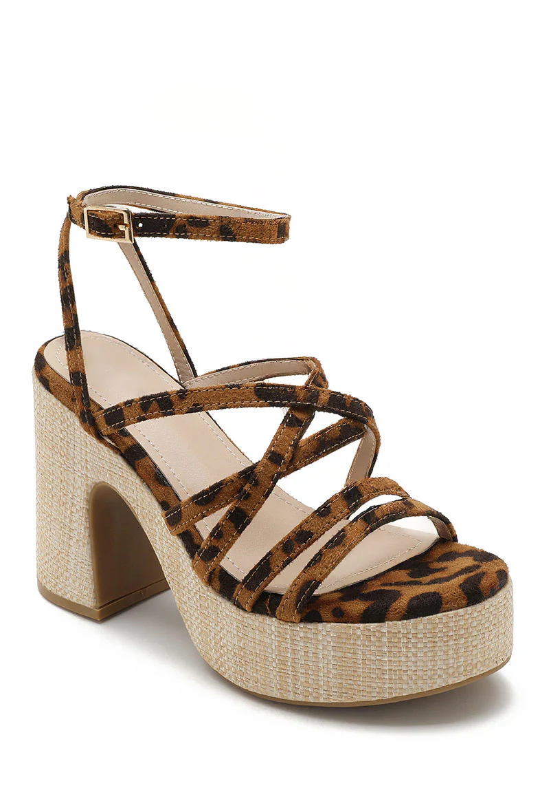 Ally Leopard Strappy Platform Heels - Weharma