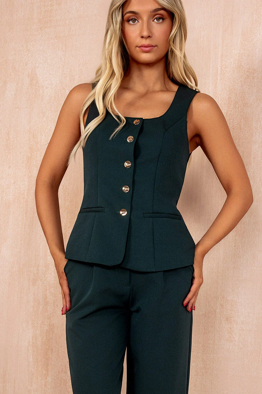 Jamie Emerald Green Square Neck Waistcoat - Weharma